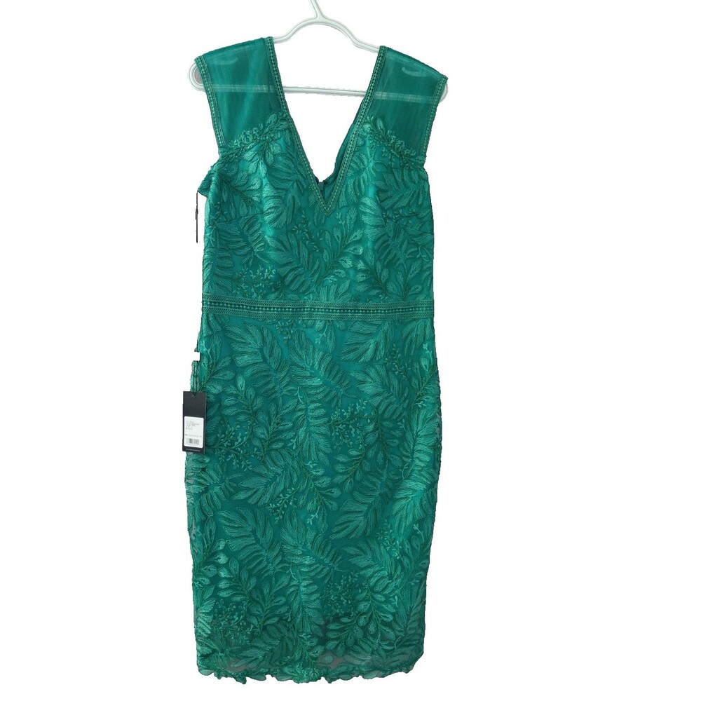 NWT TADASHI SHOJI Evonne Green Embroidered Dress Women Size 10 Lace